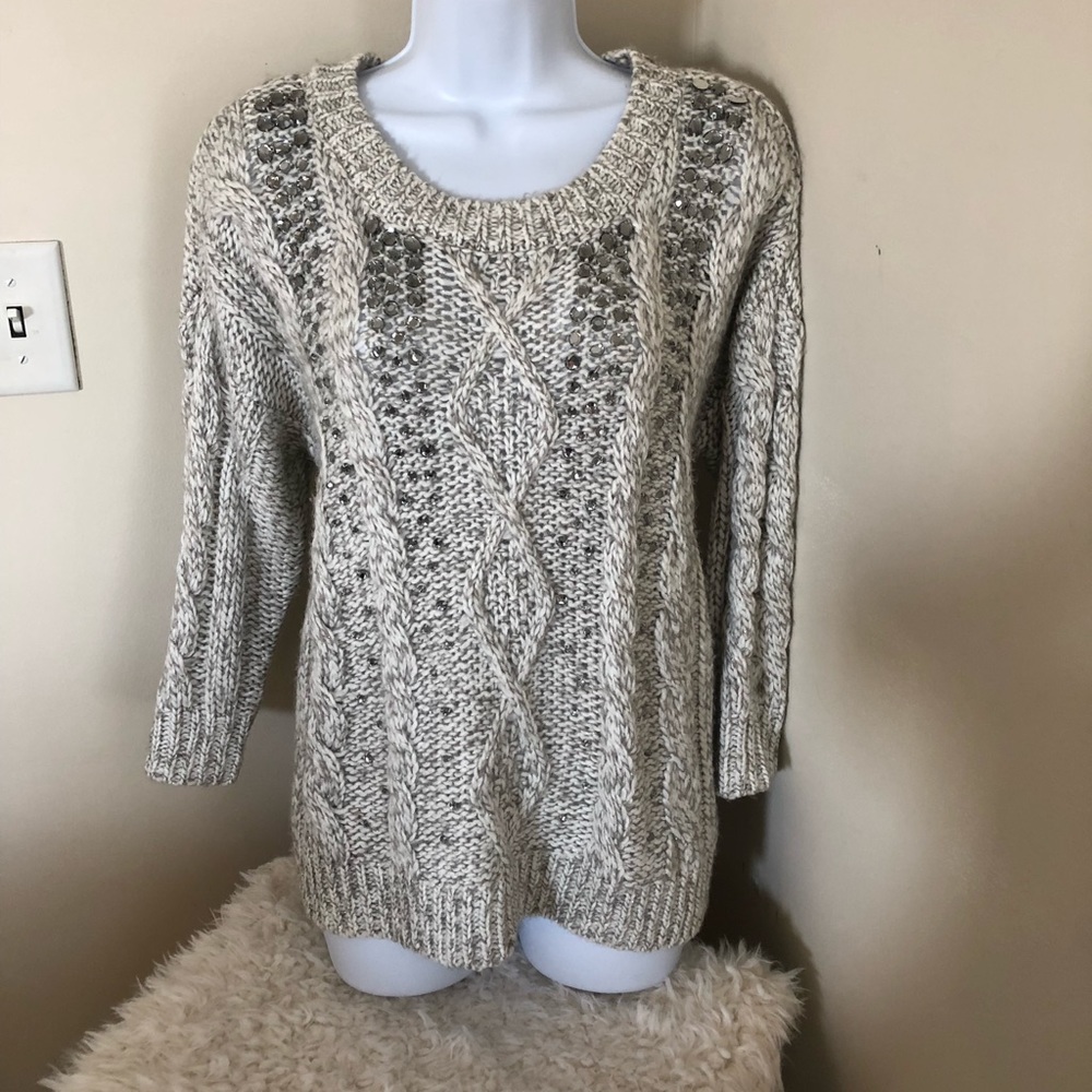 Embellished Cable Knit Sweater